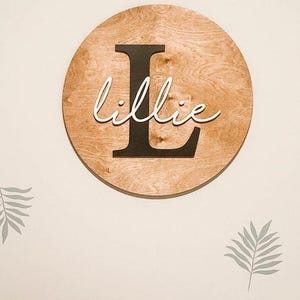Round Baby Name Sign with initial | Nursery Above Bed Sign | Custom Baby Name Script | Cursive Dual Baby Name| newborn Sign | New born Sign