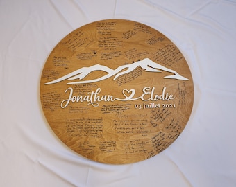 Mountain Wedding Guestbook | Rustic Wood Sign, Personalized Date & Names