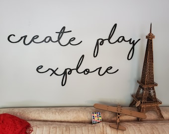 Create Play Explore Wood Sign | Kids Room Laser Cut Wall Decor