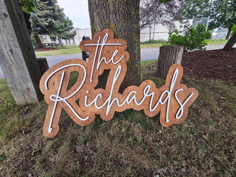 Layered Wooden Backdrop Sign Wood Last Name Sign Wedding Guest Book Wedding Backdrop Sign Wedding Last Name Sign Large Wooden Sign image 5