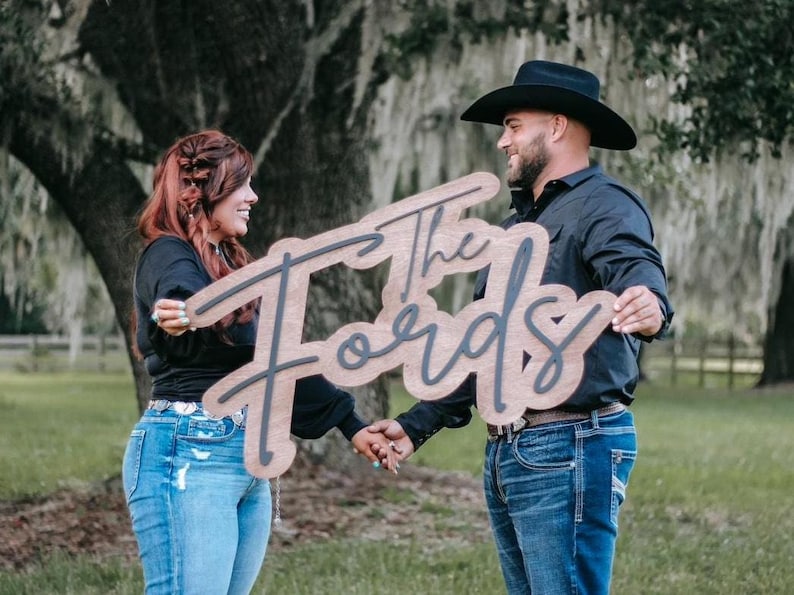 Layered Wooden Backdrop Sign | Wood Family Name Sign | Wedding Guest Book| Wedding Backdrop Sign | Wedding Last Name Sign bild 4