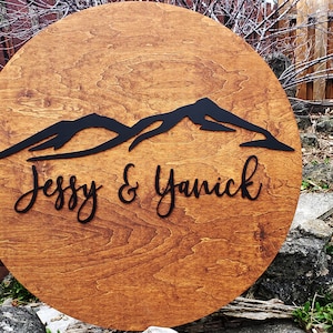 Mountain Silhouette Alternative Wedding Guest Book Sign| Wooden Wedding Guest book| Alternative Round Guest book| Wedding wood sign