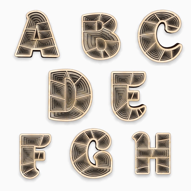 3D alphabet from AZ. 6 Layers.Laser cut files SVG Dxf CDR Etsy