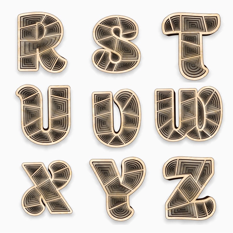 Download 3D alphabet from A-Z. 6 Layers.Laser cut files SVG Dxf CDR ...