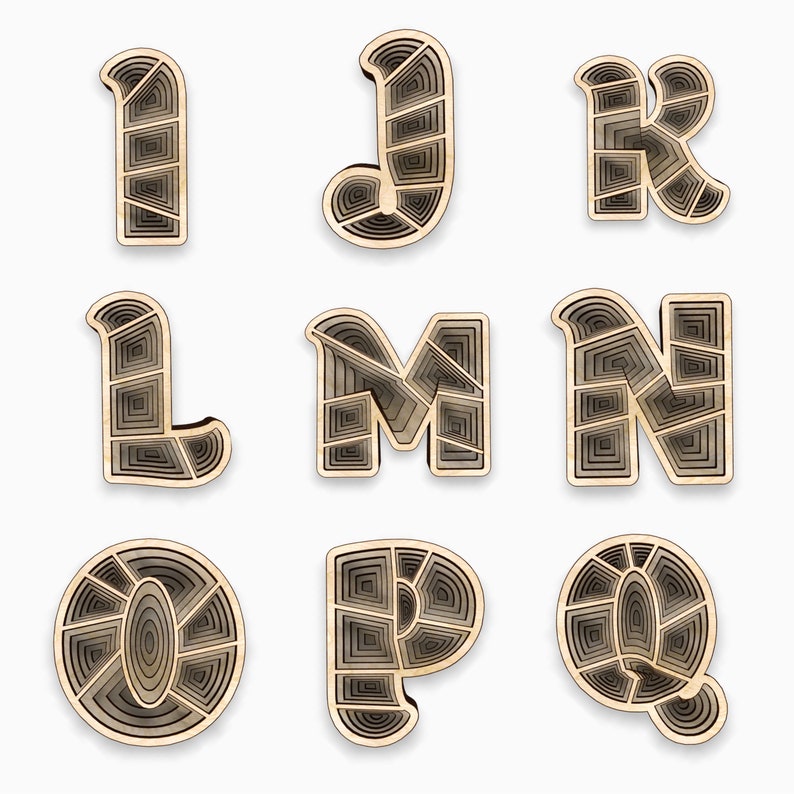 Download 3D alphabet from A-Z. 6 Layers.Laser cut files SVG Dxf CDR ...
