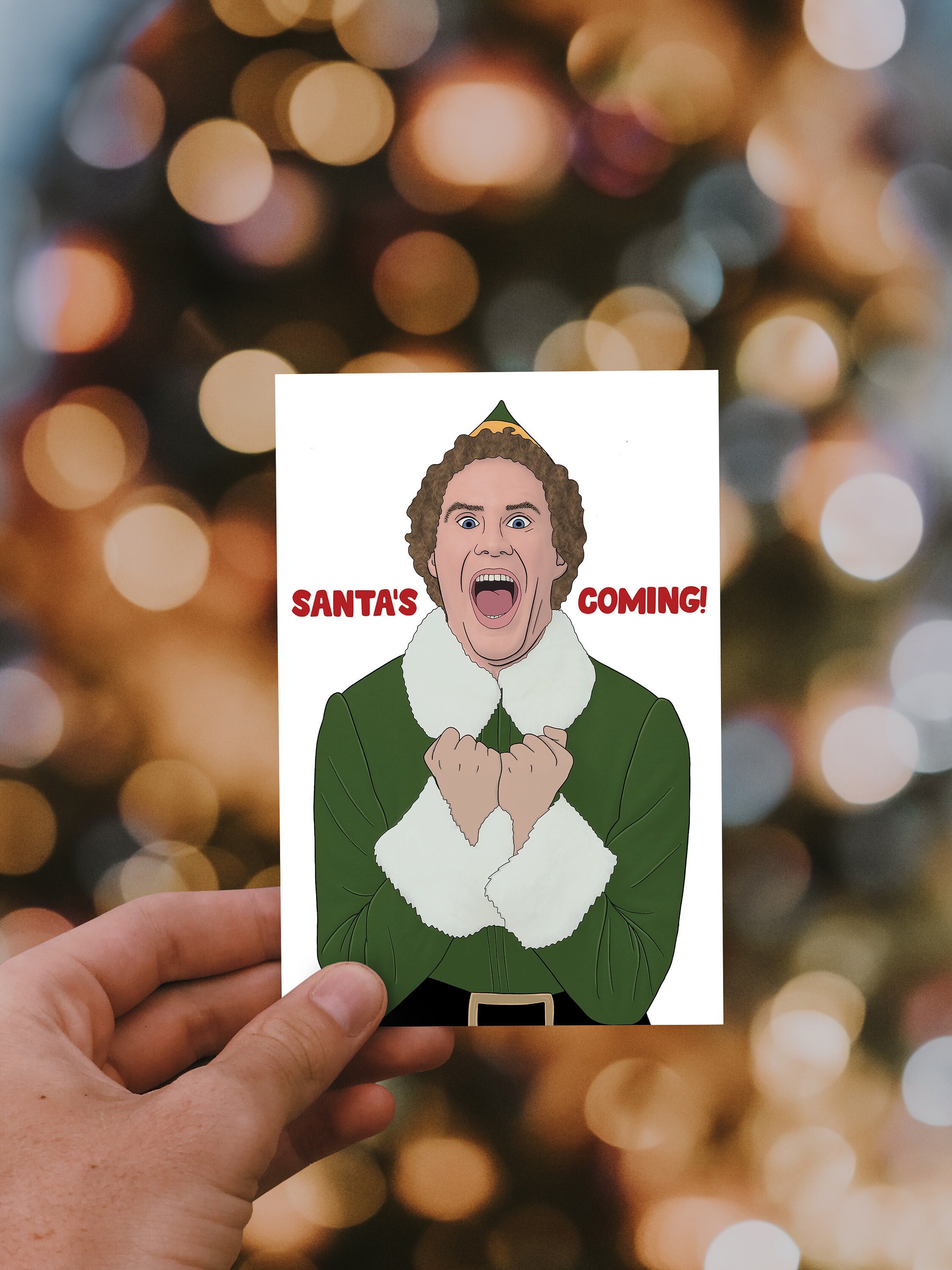 Pin on elf on the shelf Elf Christmas Card Santa's Coming Elf Movie Will | Etsy