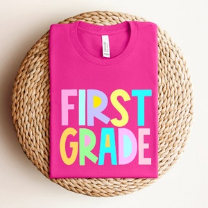 First grade pastel htv - pastel - first - grade - school - back to school - block font htv - heat transfer vinyl HTV transfer - DIY Transfer