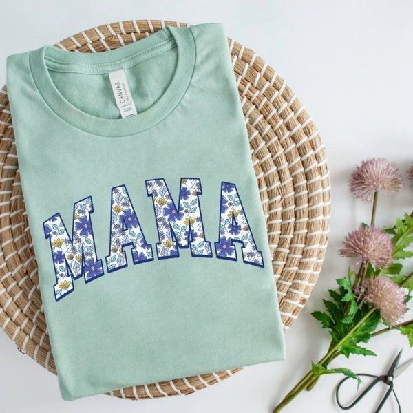 HTV transfer - DIY Transfer - mama - momma - floral blue - flowers