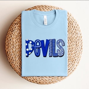 HTV transfer - DIY Transfer - Devils - sports - school - mascot - blue and white - game day - sports - diy htv - heat transfer vinyl