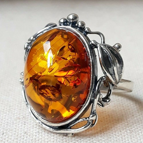 Vintage Baltic Amber Sterling Silver Modernist Statement Ring – Mercy Madge