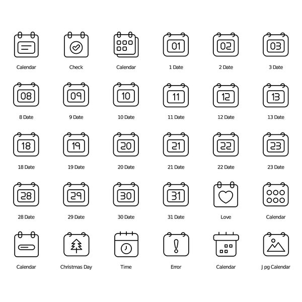 CALENDAR & DATE Outline Icon Set svg/ai