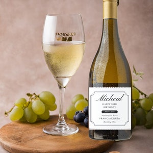 Diseño personalizado de etiquetas de vino personalizado Etiqueta de vino espumoso Prossecco Regalo de cumpleaños Regalo de aniversario Etiqueta de vino compromiso despedida de soltera editar