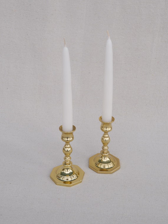 Pair of Baldwin 20th Century Vintage Taper Candle Holders || Heavy Bases || Gold Brass Candleholder || Sustainable Decor