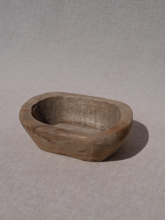 Oval Rustic Wooden Trough Handcrafted Mini Dough Bowl