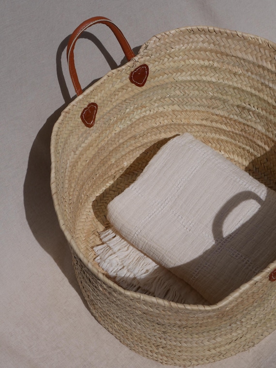 Large Round Moroccan Laundry Basket | Handwoven Storage Basket for Blankets, Pillows, or Laundry