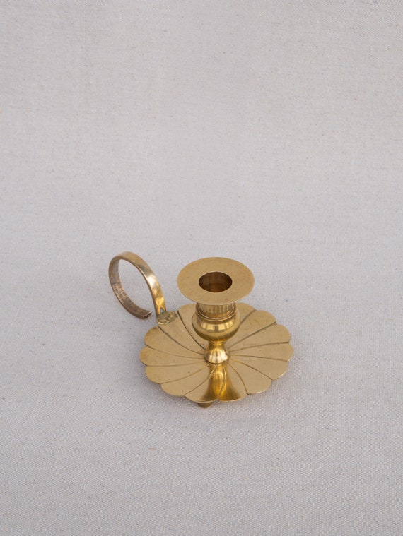Fluer Century Vintage Taper Candle Holders Shiny Brass Chamberstick Candle Holder, Andrea by Sadek, Made in India