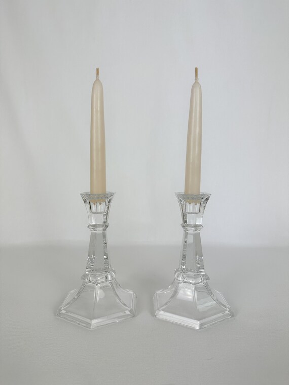 Pair of 2 Vintage Glass Candlestick Holders for Taper Candles Clear Candleholders || Sustainably Acquired