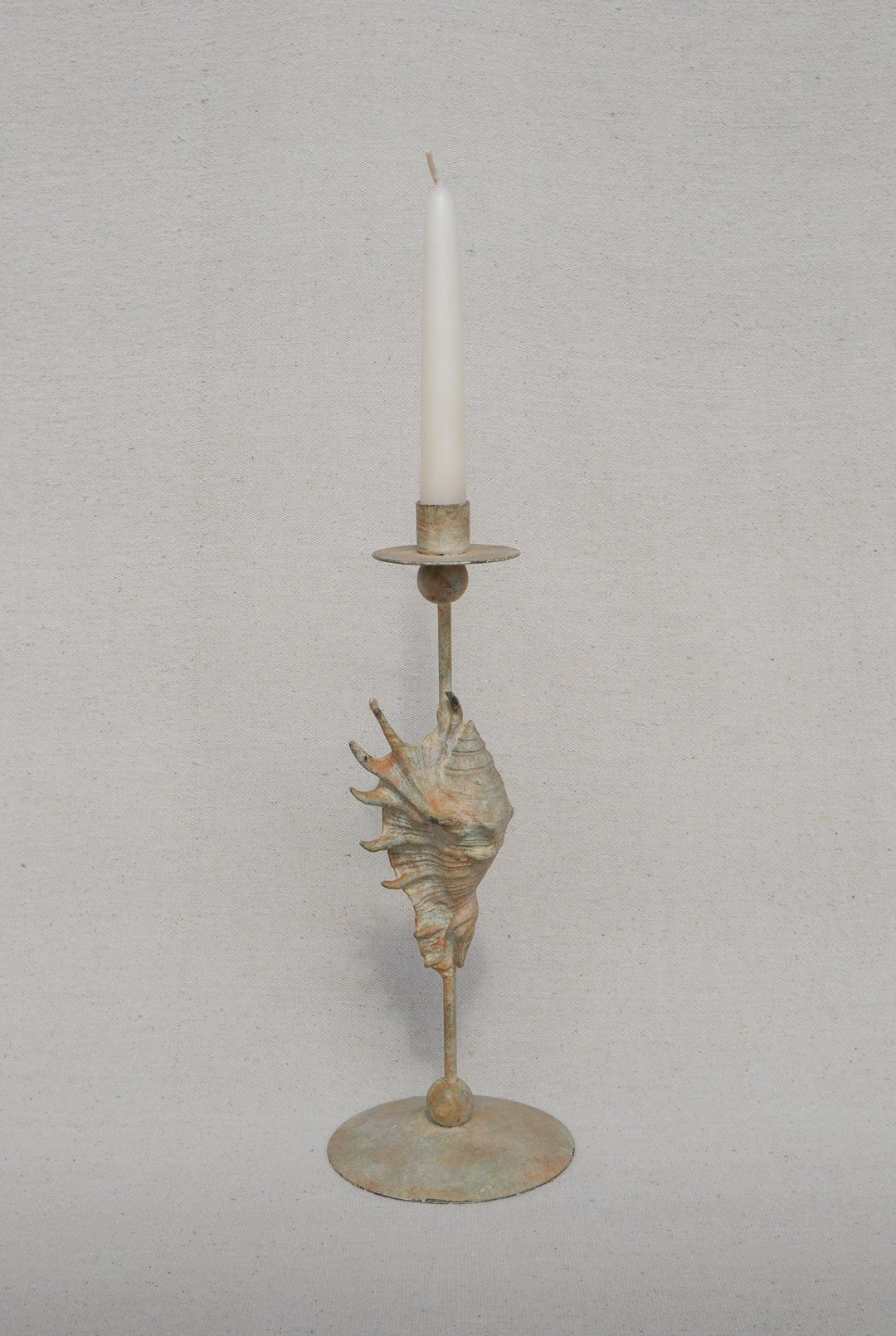 Rare Spiked Conch Shell Candlestick Vintage Holder || Metal Hand-painted Painted Candleholder || Sustainable Decor