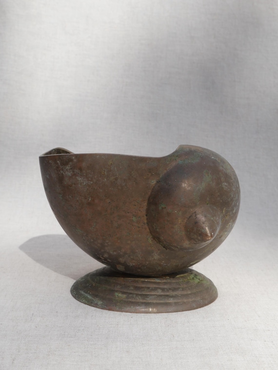 Vintage Brass Nautilus Shell Vessel Sculptural Trinket Dish Patina Finish