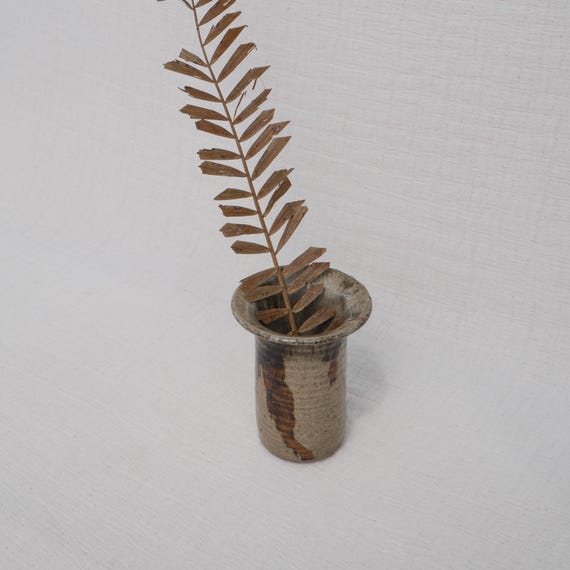 Glazed Pottery Vase | Organic Earthy Greenish Brown Vintage Glazed Pottery Vase