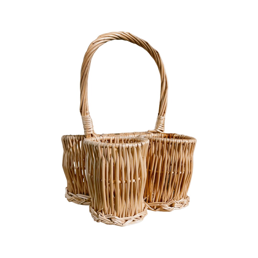 Twotone Utensils Picnic Caddy Intricately Woven Wicker & Rattan Picnic