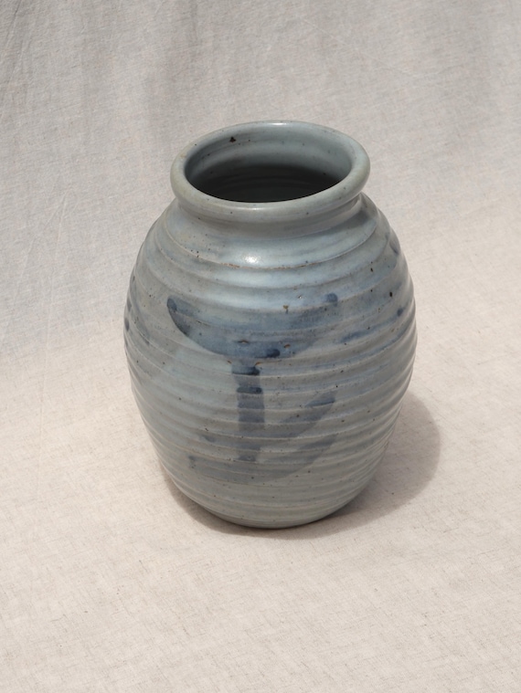 Studio Art Pottery Oriental Style Bamboo Vase – 8” – Signed – Hand Thrown
