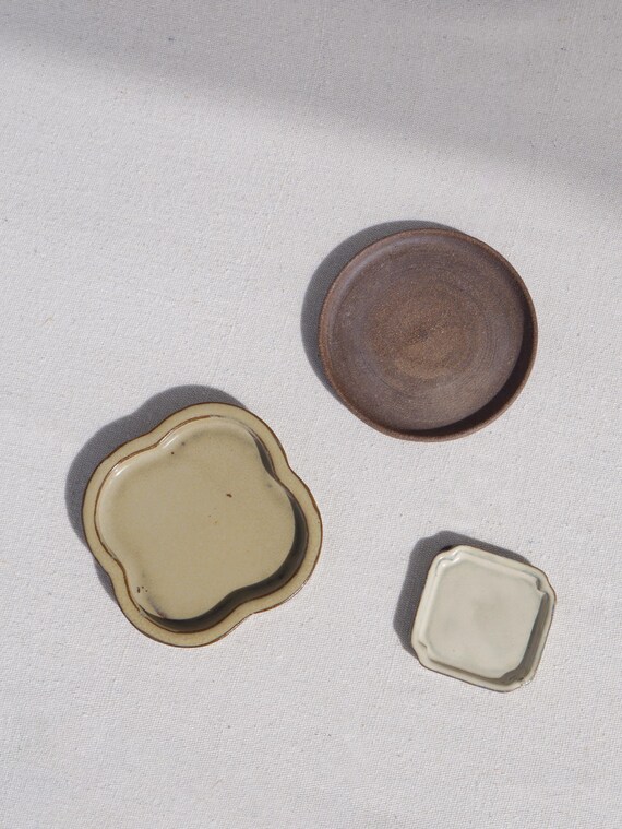Set of Three, Ceramic Bonsai Glazed Dishes – Versatile Trinket Plates for Jewelry, Keepsakes, or Storage