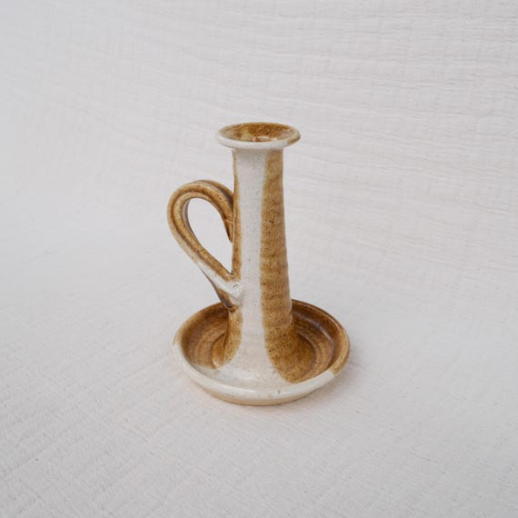 Handheld Lantern Candle Base Off-White & Burnt Tangerine Glaze
