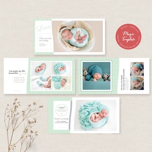 12x12 Green Baby Photo Album Template, accordion book template, Baby Photo Book Template, Photography Album Template for Photoshop | BA50