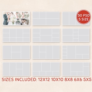 Wedding Photo Album Template Photoshop Collage Template, Photo Collages / Storyboard Templates, Includes 12x12, 10x10, 8x8, 6x6, 5x5 WTC04