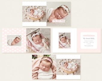 12x12 Accordion Albun Templates: Pink Newborn Baby Album Templates, Newborn Photo Book Photoshop Templates, Newborn Collage Templates