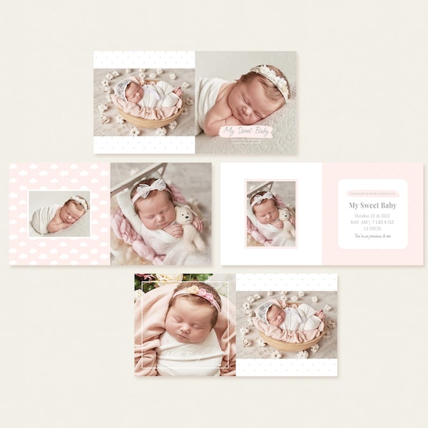 12x12 Accordion Albun Templates: Pink Newborn Baby Album Templates, Newborn Photo Book Photoshop Templates, Newborn Collage Templates