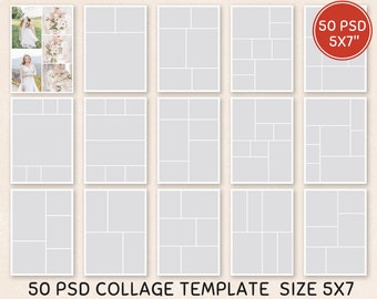 Paquete de 50 plantillas de collage de fotos de 5 x 7, plantillas horizontales y verticales, plantillas de collage de fotos, paquete de plantillas