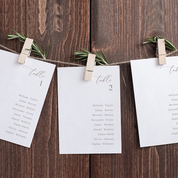 Monogram and Border Hanging Seat Cards, Wedding Seating Chart Cards, Simple Seat Chart Card Template, Table Seating Plan, Table Numbers card