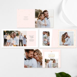 Plantilla rosa y dorada de 12 x 12, álbum de fotos de boda, plantilla de álbum de boda, plantilla de boda, plantillas de Photoshop para álbumes de fotos de boda