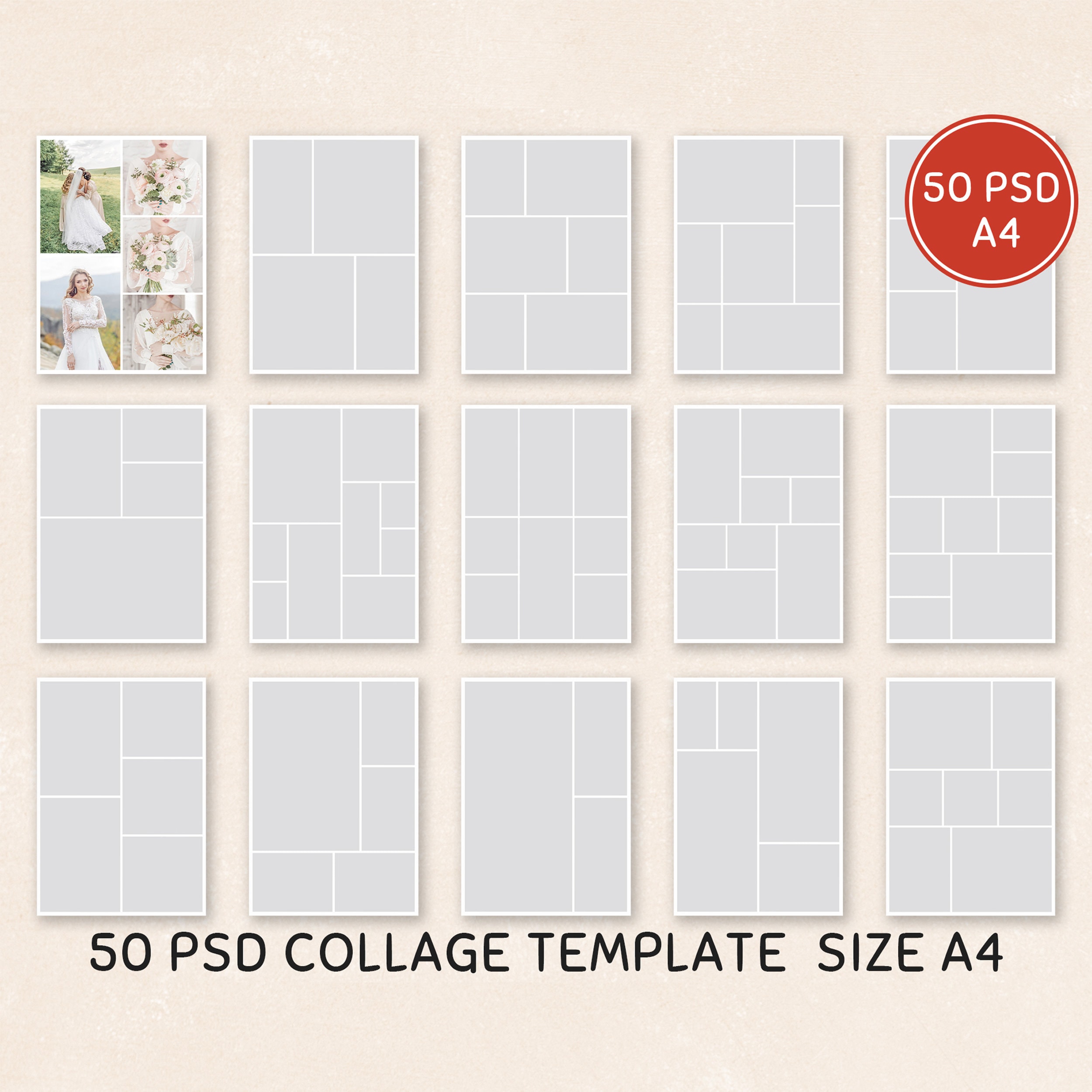 50 A4 Photo Collage Template, Wedding Photo Collage Template, Photo ...