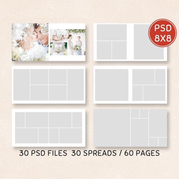 8x8 Wedding  album template, photoshop Collage Template Photoshop / storyboards /moodboards / blog boards / Photography Template WTC06
