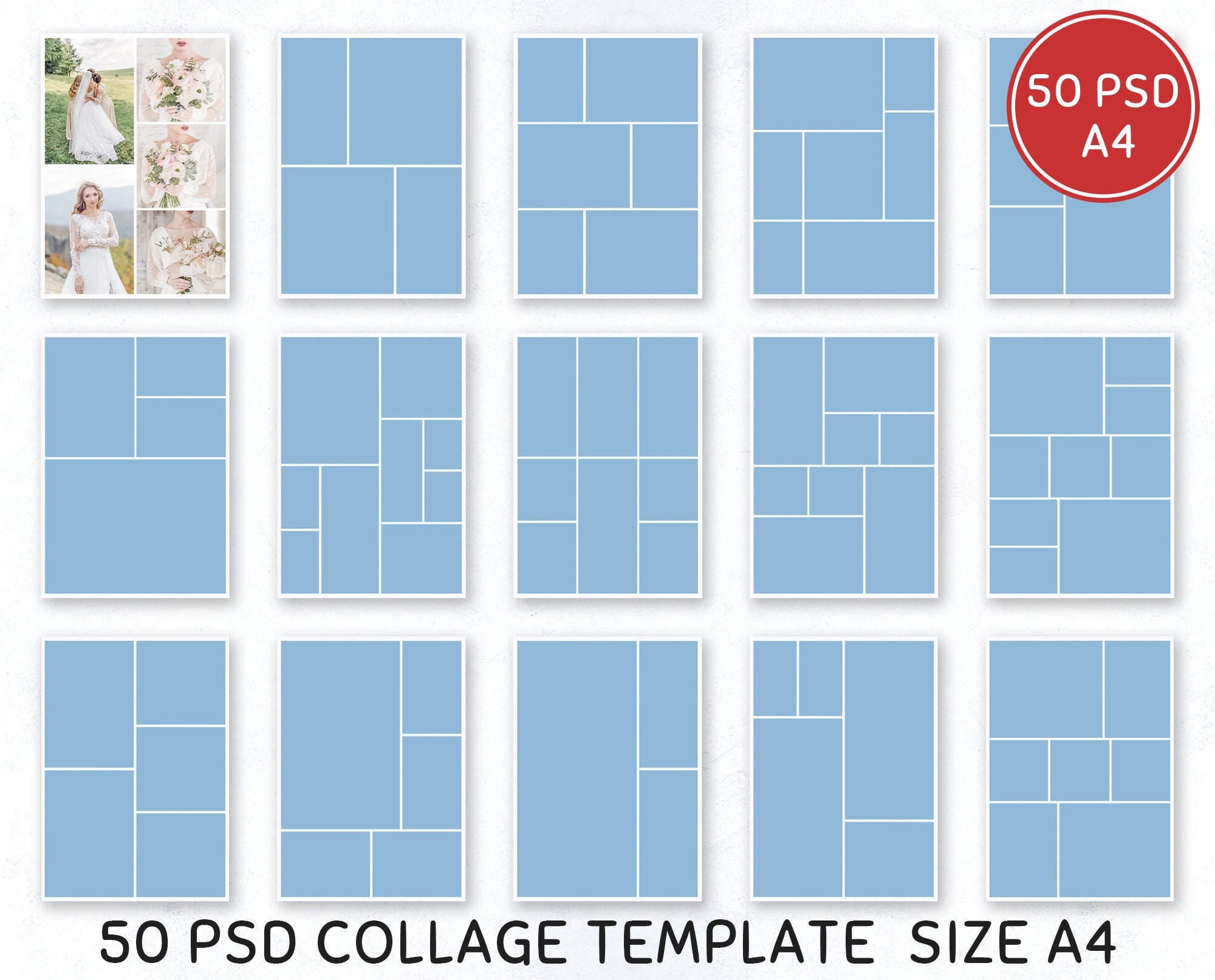 50 A4 Photo collage Template Wedding Photo Collage Template Etsy