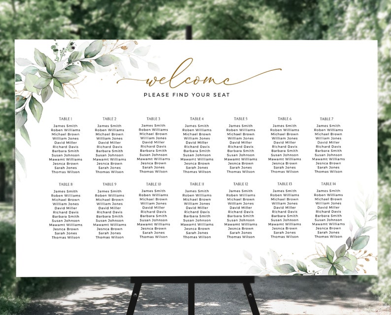 Alphabetical Wedding Seating Chart Template, Printable Wedding Seating Chart Sign Printable ...