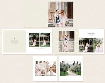 Plantilla de álbum de fotos de boda de color verde claro de 12 x 12 para fotógrafos, collage de fotos, 15 páginas (30 páginas) Plantillas de álbumes de fotos de boda