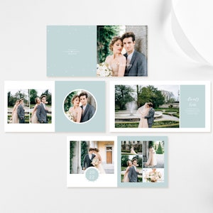 12x12  Light blue Wedding Photo Album Template for Photographer, Collage Photo, Templates 15 Spreads (30 Pages) , INSTANT DOWNLOAD!