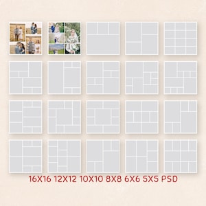 Storyboards, Instagram-collage, fotocollage-mallar, bröllopsfotograferingscollage-mallar 16x16, 12x12, 10x10, 8x8, 6x6, 5x5 WTC12