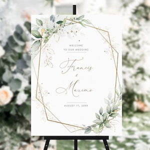 Grün und Gold Hochzeit Willkommensschild, Hochzeit Willkommensschild Poster, Hochzeitstag Poster, Willkommensschild Tafel, Instant Download