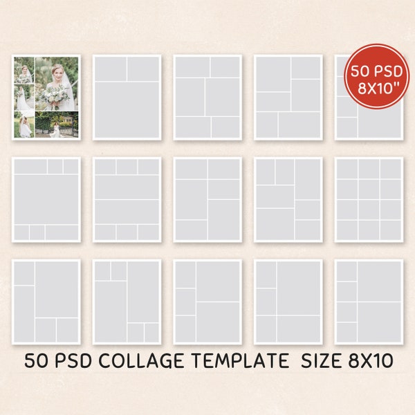 50 8x10 Photo collage template landscape & portrait templates Photo Template Design, Photography Templates, Wedding Collages