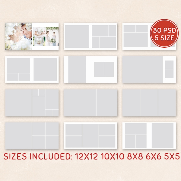 Wedding album template, photoshop Collage Template / storyboards /moodboards / blog boards Includes 12x12, 10x10, 8x8, 6x6, 5x5 WTC06