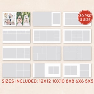 Plantilla de collage de fotos, plantilla de álbum de bodas, plantilla de fotografía de bodas, plantilla de guión gráfico Incluye 12x12, 10x10, 8x8, 6x6, 5x5 WTC02