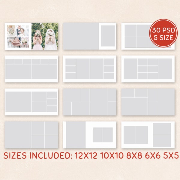 Photo Collage Template, Wedding album template, Photography Template Wedding, Storyboard template Includes 12x12, 10x10, 8x8, 6x6, 5x5 WTC02