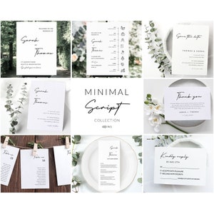 Minimal Script Wedding Cards Bundle, Simple Wedding template Collection, Wedding Invitation template Mega bundle, Customizable Wedding Kit