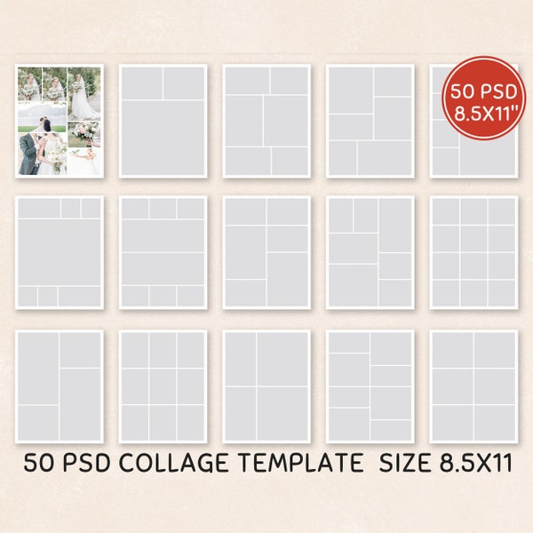 Pack de 50 modèles d'album photo 8,5 x 11, collage photo, modèles d'annuaire, modèle photo, modèle d'album photo, Photoshop, modèles de collage