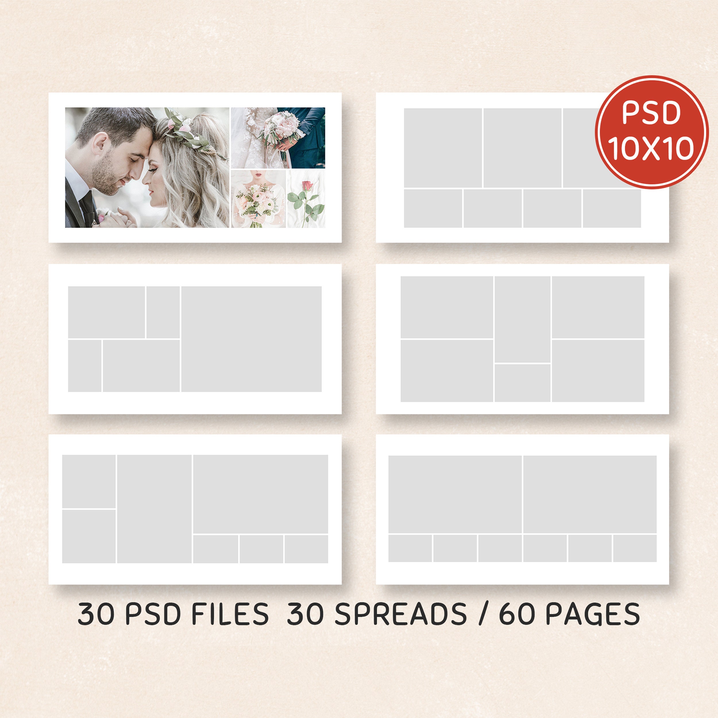 Photobook Cover Template for Square Wedding Album, Instant